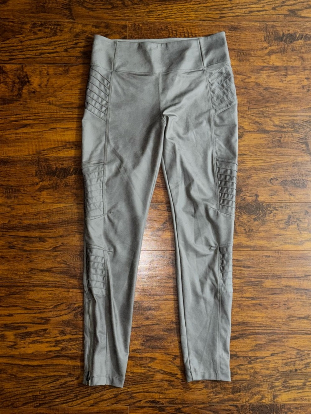 Athleta Delancey Gleam Moto Tight Leggings Silver Grey Ribbed Zip Athletic Pants